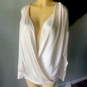 Balmain white silk drape front blouse